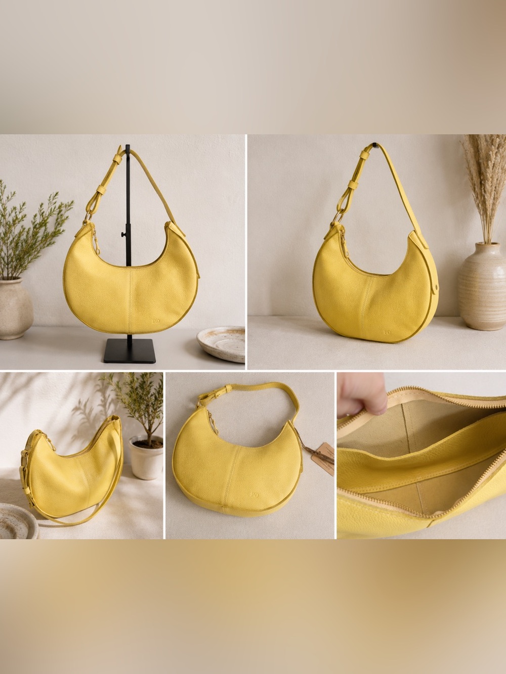Portland Leather | “Butter Bliss” Large Nora Crescent Pebbled Shoulder Bag - Picture 4 of 12